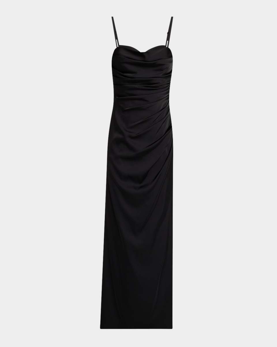 Pleated Side-Slit Satin Column Gown